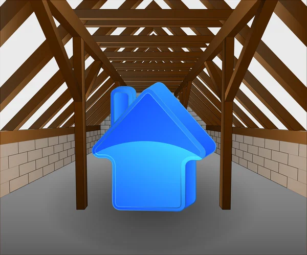 Dachgeschoss im Bau mit Haus-Icon-Vektor — Stockvektor