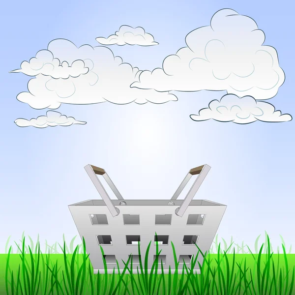 Paisaje herboso con picnic de verano y vector del cielo — Vector de stock