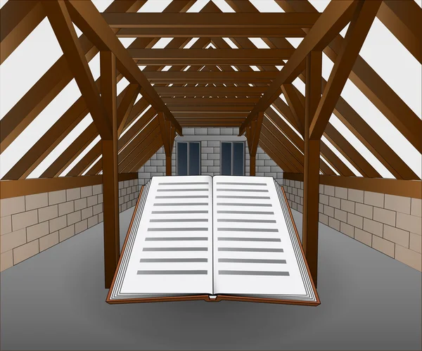 Dachboden im Bau mit Buchvektor — Stockvektor