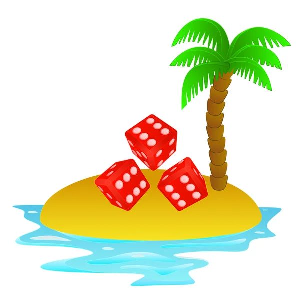 Lonely tropical island with dice entertainment concept vector — Stock Vector