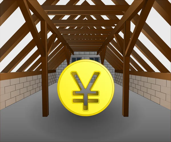 Attic under construction with yen coin vector — Stock Vector