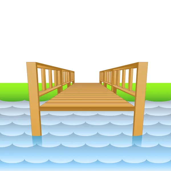 Muelle de madera sobre el río con vector de playa — Archivo Imágenes Vectoriales