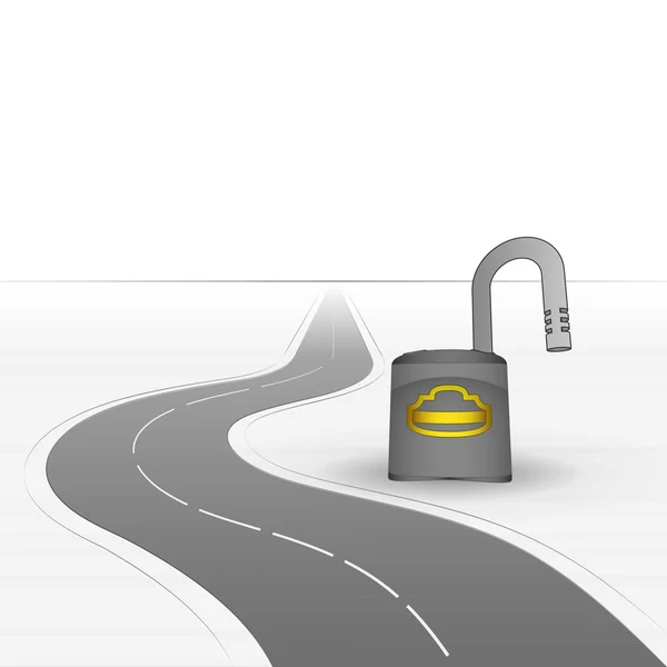 Route menant à la sécurité avec vecteur de cadenas ouvert — Image vectorielle