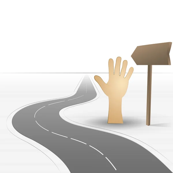 Road leading to help with human hand vector — Stock Vector