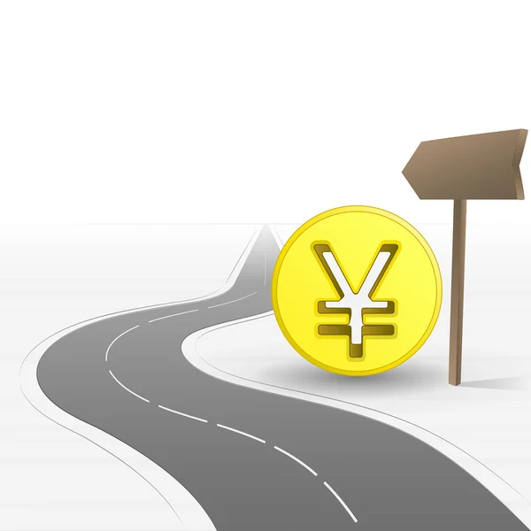 Road leading to bank with yen coin vector — Stockvector