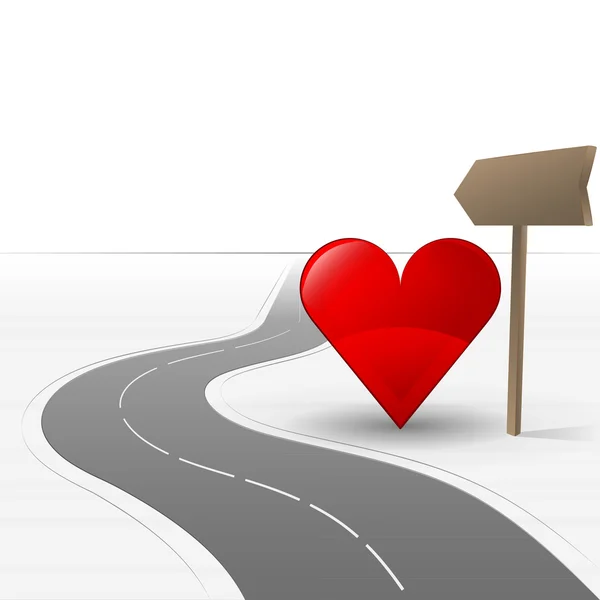 Weg die leidt naar liefde met rood hart vector — Stockvector