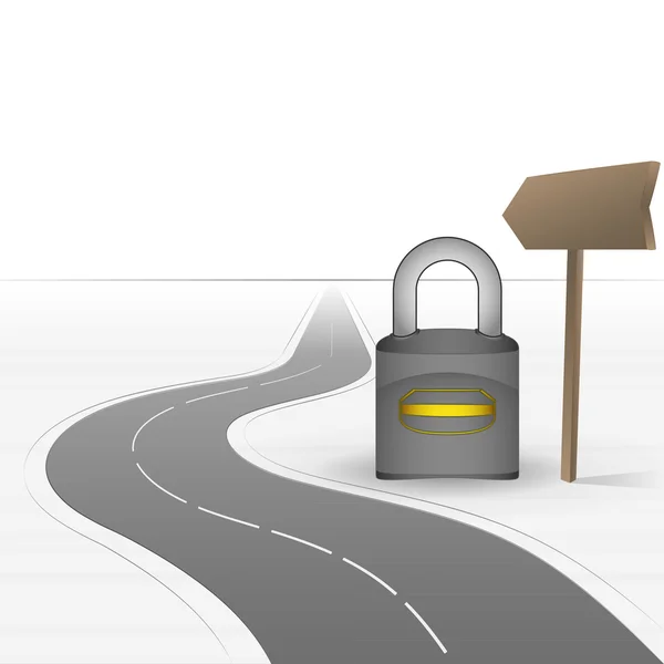 Road leading to security with closed padlock vector — Stock Vector