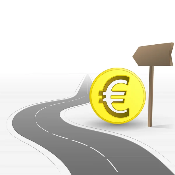 Road leading to bank with euro coin vector — Stock Vector