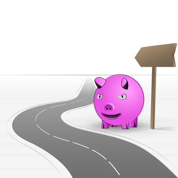 Road leading to farm with pink pig vector — Stock Vector