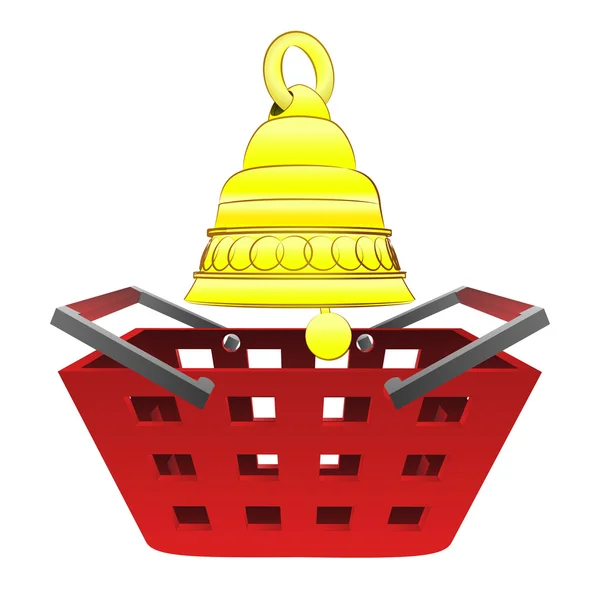 Cestino rosso shopping con campanello d'oro vettore — Vettoriale Stock
