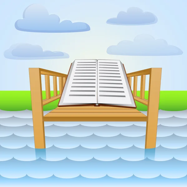 Muelle del río con lectura libro relajar vector — Vector de stock