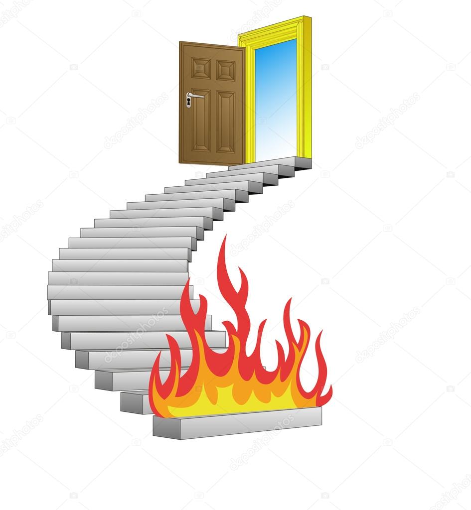 spiral stairway with fire obstacle concept vector