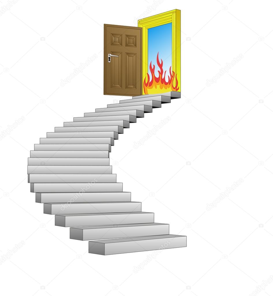 spiral stairway with danger fire concept vector