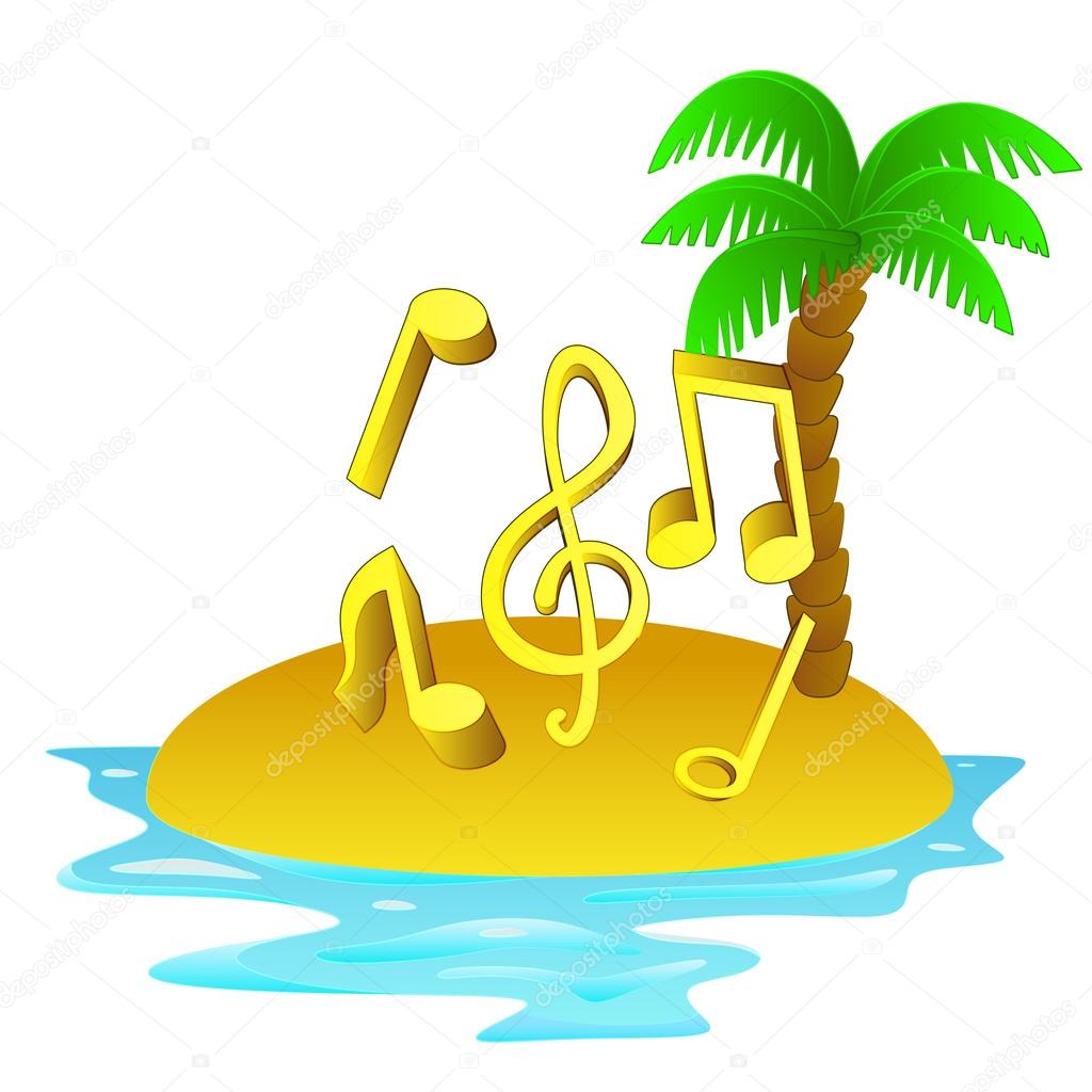 Lonely tropical island with music concept vector Stock Illustration by