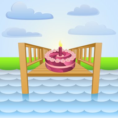 river pier with eating cake relaxing vector clipart
