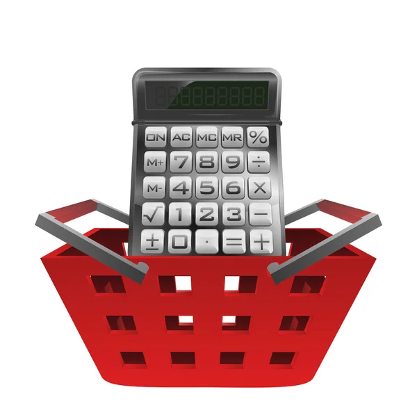 Panier rouge shopping avec calculatrice vecteur — Image vectorielle