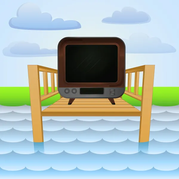 Muelle del río con televisión vector relajante — Archivo Imágenes Vectoriales