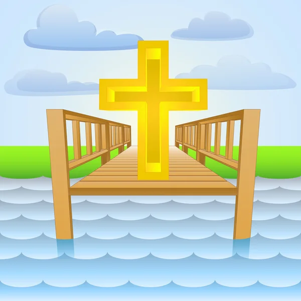 Muelle del río como la religión cristiana lugar de culto vector — Archivo Imágenes Vectoriales