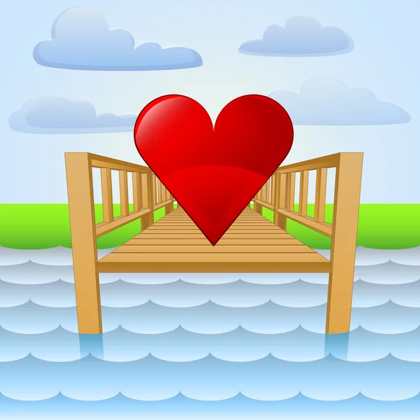 Muelle del río con vector de amor de verano — Vector de stock