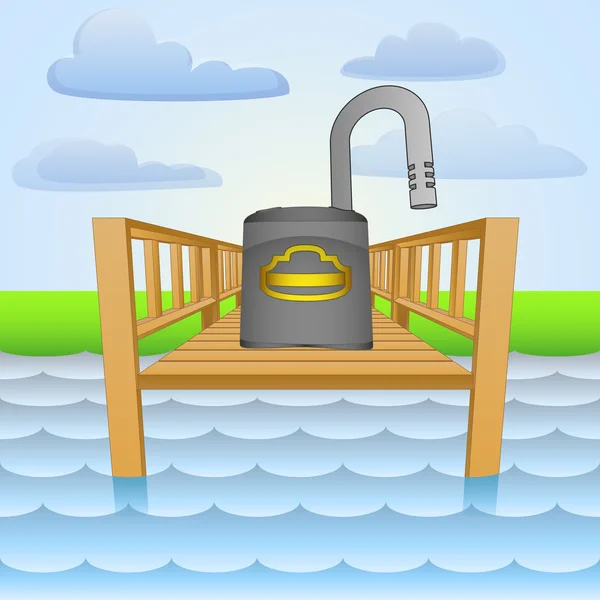 Rivier pier met geopende hangslot vector — Stockvector