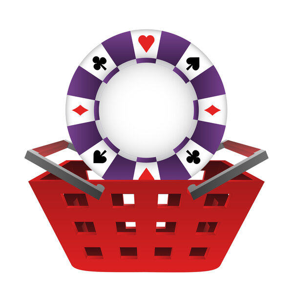 red basket shopping with poker chip vector