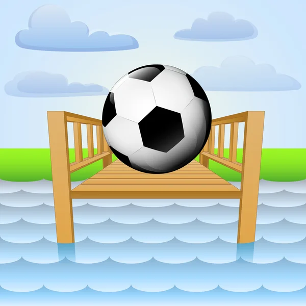 Muelle del río con pelota de fútbol vector relajante — Vector de stock