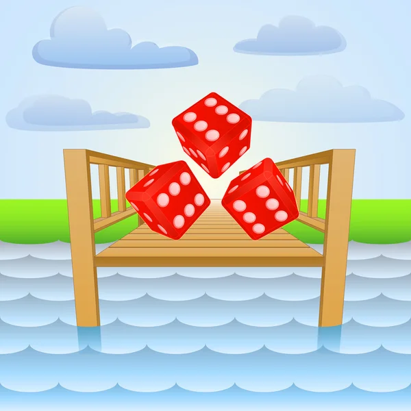 River pier with lucky rolling dice vector — Stock Vector