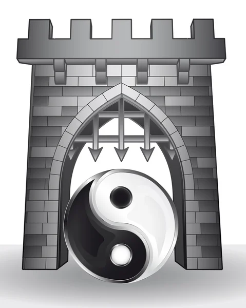 Tor-Pass zur Harmonie mit Yang und Yin-Vektor — Stockvektor