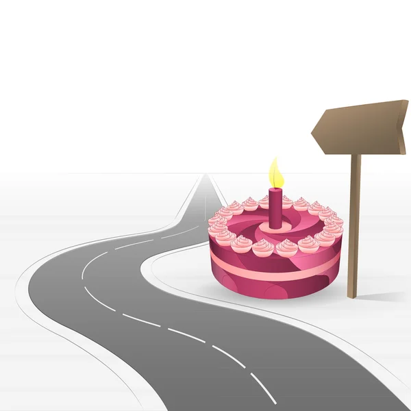 Road leading to celebration with cake vector — Stock Vector