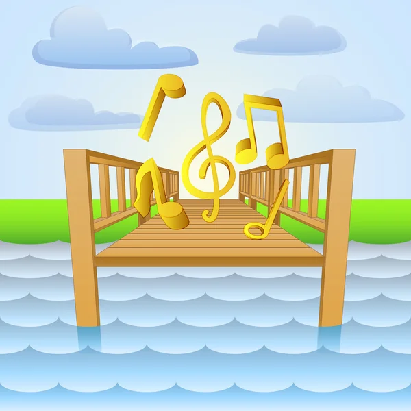 Seebrücke mit Sommermusik — Stockvektor