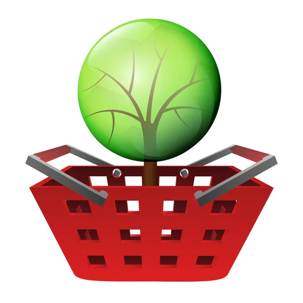 Cesta roja de compras con vector de árbol verde — Archivo Imágenes Vectoriales