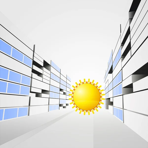 Soleil brillant dans la ville moderne vecteur de rue — Image vectorielle