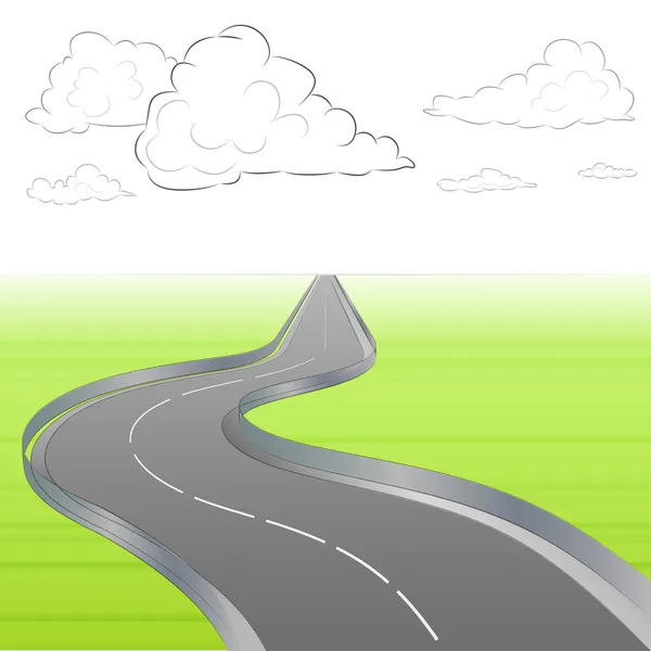 Autostrada curva nel paesaggio con vettore nuvole — Vettoriale Stock