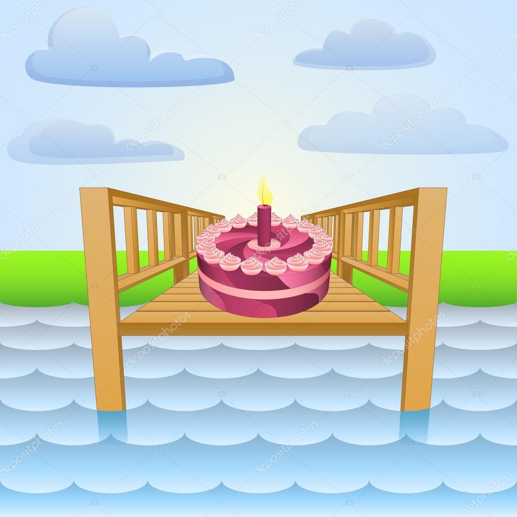 river pier with eating cake relaxing vector