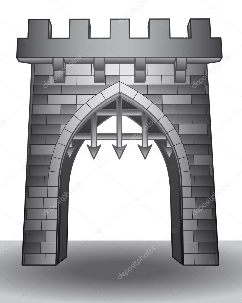 isolated medieval castle gate on ground vector