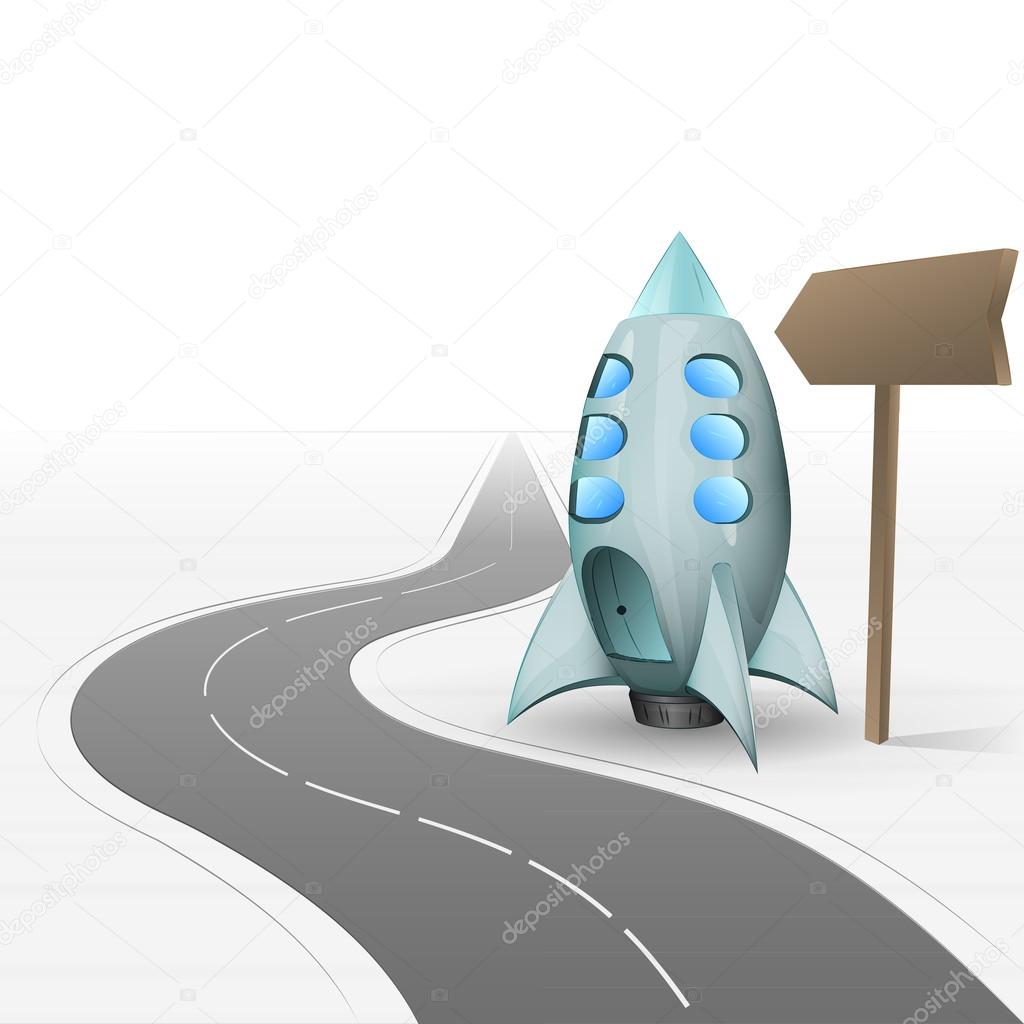 road leading to space with spaceship rocket vector