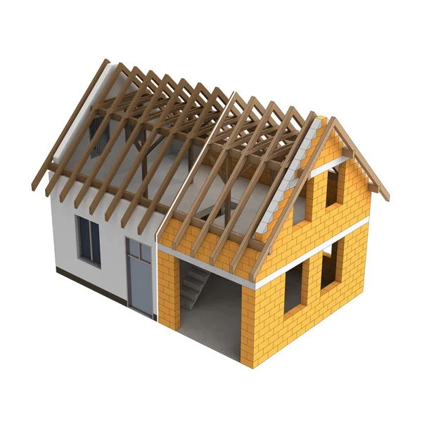 Construção de madeira projeto da casa transição — Fotografia de Stock