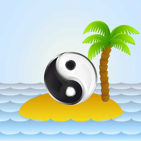 Einsame Insel mit Yin Yang Meditationsvektor — Stockvektor