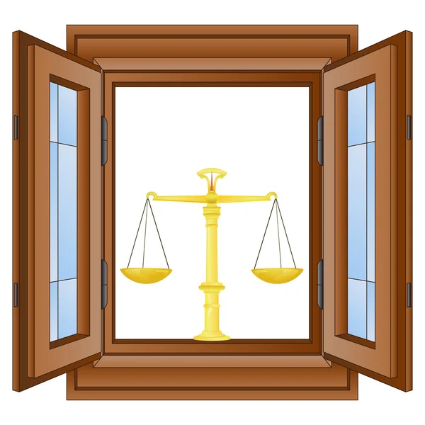 Otwórz okno, aby waga wektor sprawiedliwości — Wektor stockowy