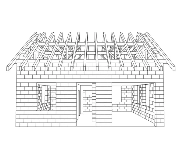 正面の家建設線画ベクトル — ストックベクタ