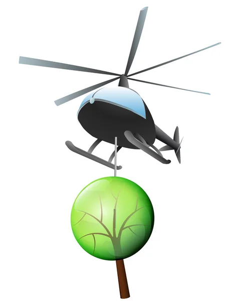 Transporte en helicóptero de vector de árbol en peligro de extinción — Archivo Imágenes Vectoriales