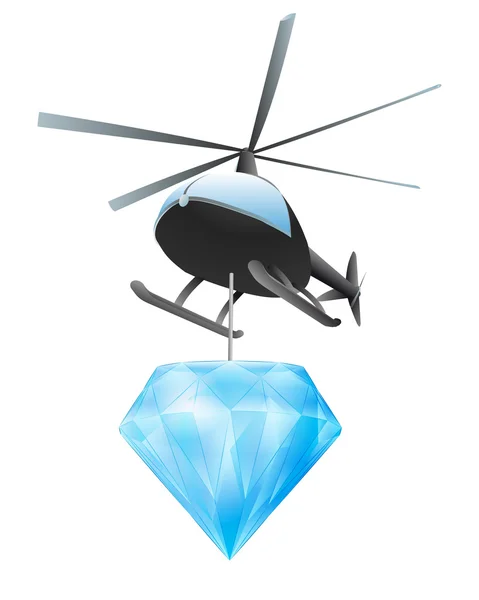 Helicopter transport of large diamond vector — Stock Vector