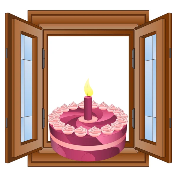 Open window to birthday celebration vector — Stock Vector