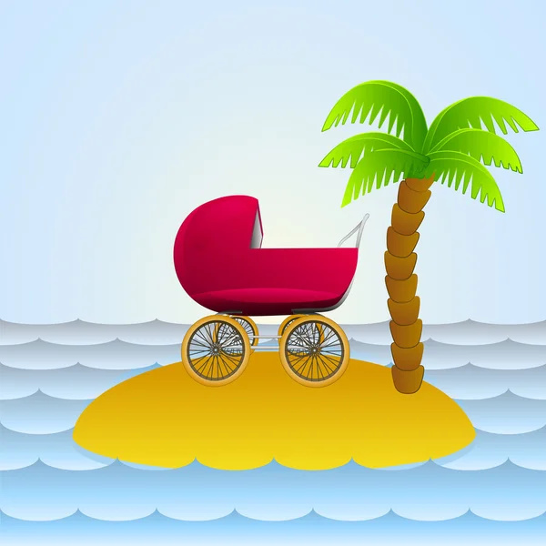 Lonely island with baby carriage holiday vector — Stock Vector