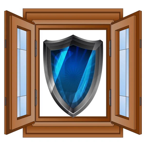 Vettoriale di protezione aperta della finestra e dello scudo di sicurezza — Vettoriale Stock