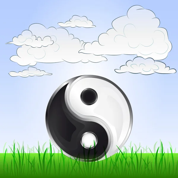 Yin and yang harmony in peaceful landscape vector — Stock Vector