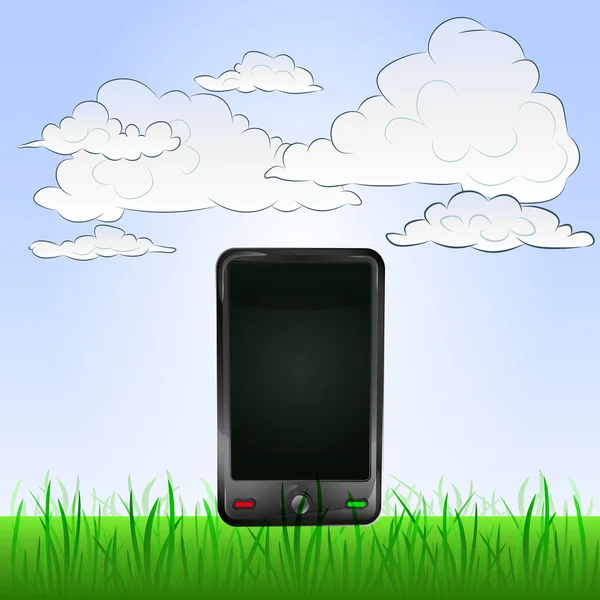 Intrattenimento dello smart phone nel vettore pacifico del paesaggio — Vettoriale Stock