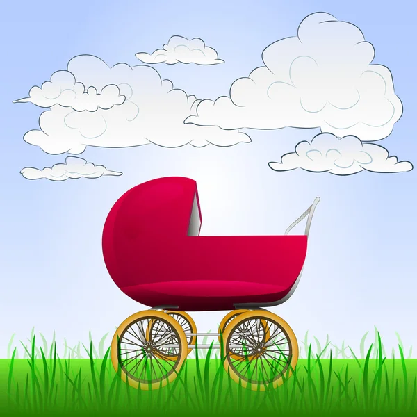 Baby carriage in peaceful landscape vector — Stock Vector