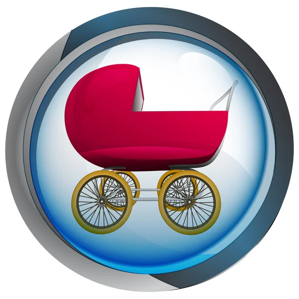 Baby carriage in shiny glass circle button vector — Stock Vector