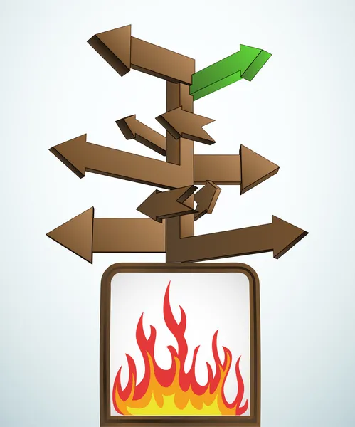 Signpost navigation out of danger fire vector — Stock Vector